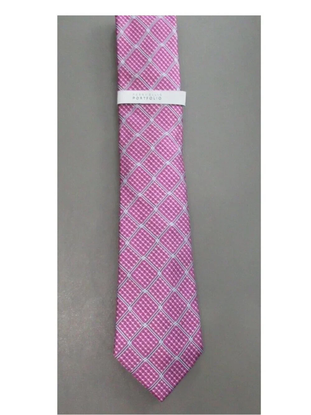 Perry Ellis Men's 100% Polyester 3.25'' Tahan Grid Neck Tie, Pink, One Size